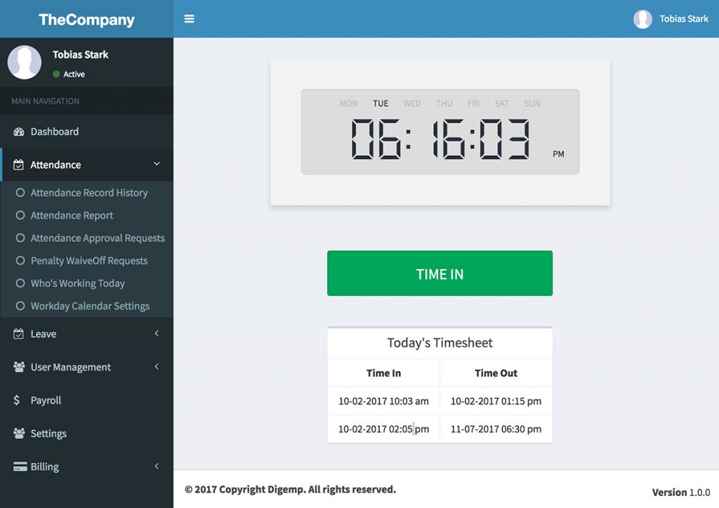 Example of a HR Software; attendance management feature