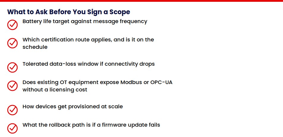 Alt text: Scoping questions checklist for evaluating an iot app development services partner before you sign